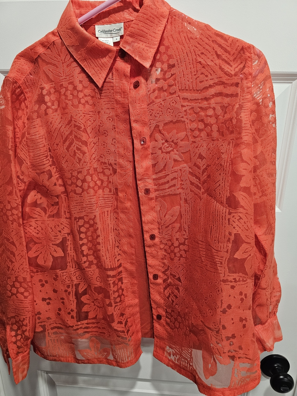 2 Piece Coldwater Creek Women's Coral Red Sheer Button-Up Shirt